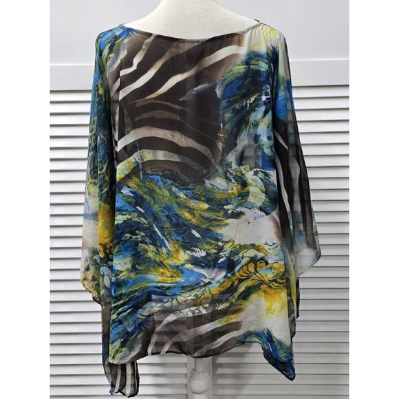 Chicos Sz Medium/Large Sheer Tropical Kimono Style Blouse Shirt Top Poncho - Picture 4 of 5